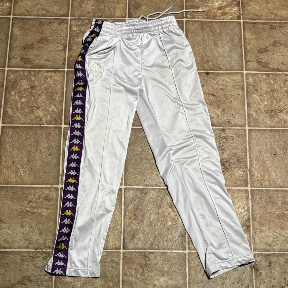 Kappa Kids White Joggers with Purple and Gold Accents